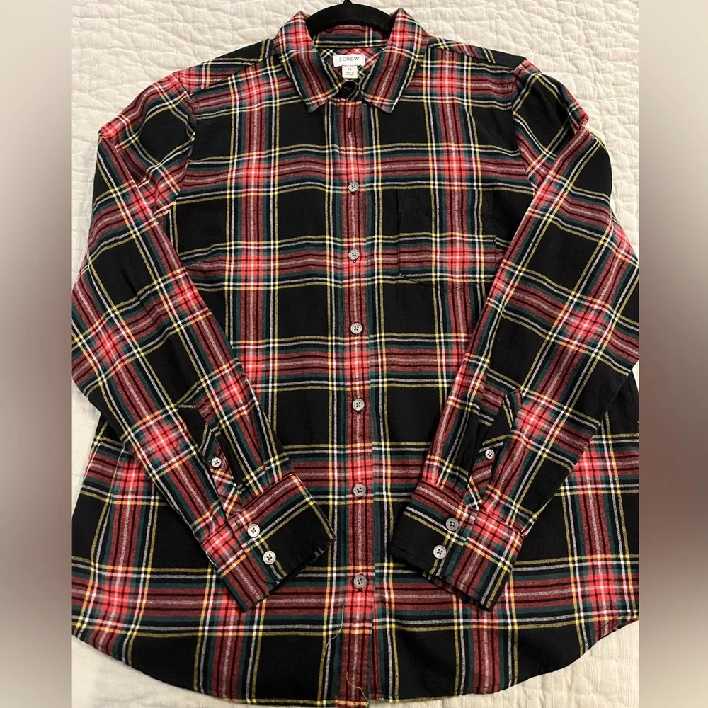 J. Crew Lightweight Flannel Black and Red Plaid Shirt - Picture 3 of 9